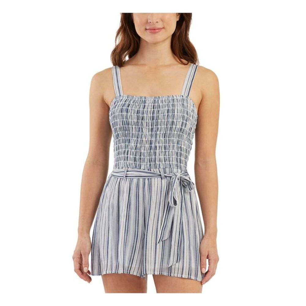 BCX Womens Shorts Romper Ivory Lined Sleeveless Square Neck Tie Belt Juniors L